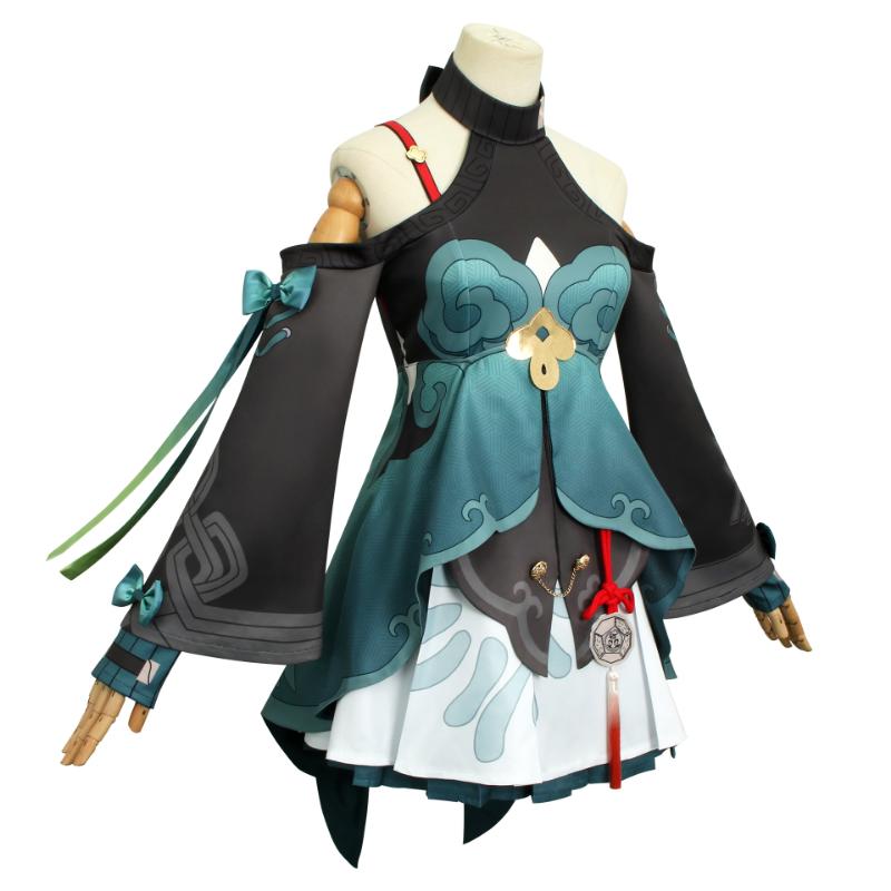 Game Honkai: Star Rail Qingque Cosplay Wig Dress Shorts Bow Headwear Accessories Full Set Clothing Halloween Carnival Costumes