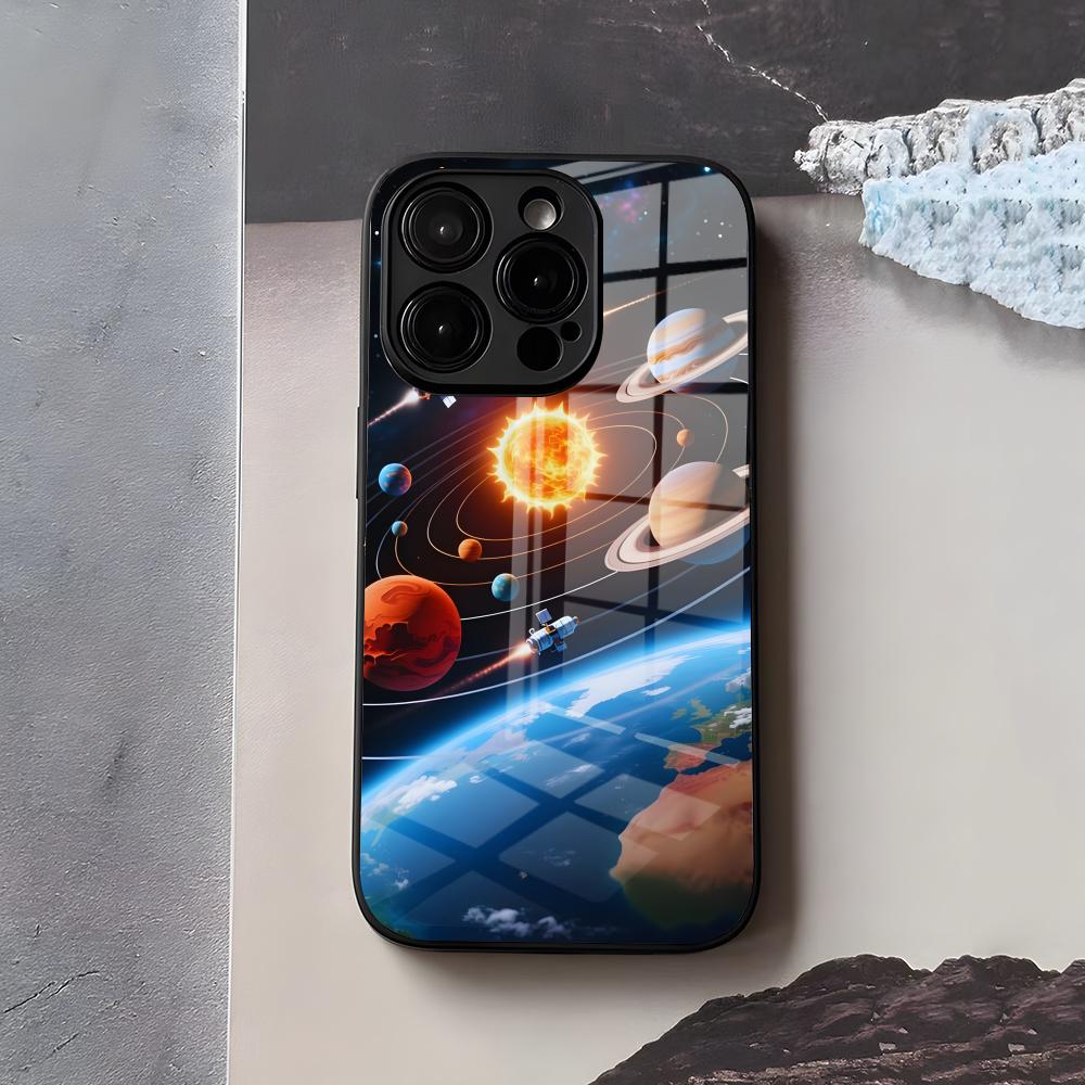 Space Planet Phone Case For IPhone 17 Air 16 E Pro Max 15 14 13 Mini 12 Pro 11 Max Plus Black Glass Cover