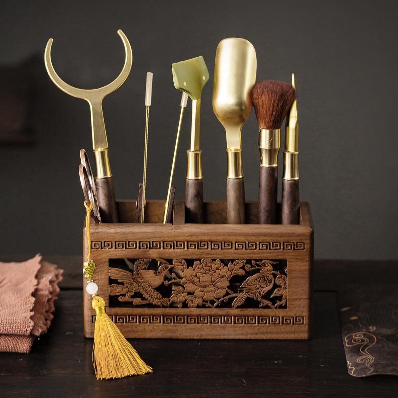 Walnut Tea Ceremony Six Gentlemen Set, Simple Home Kung Fu Tea Set Accessories, High-End Tea ClipsTea Spoons Tea Needles, Tools