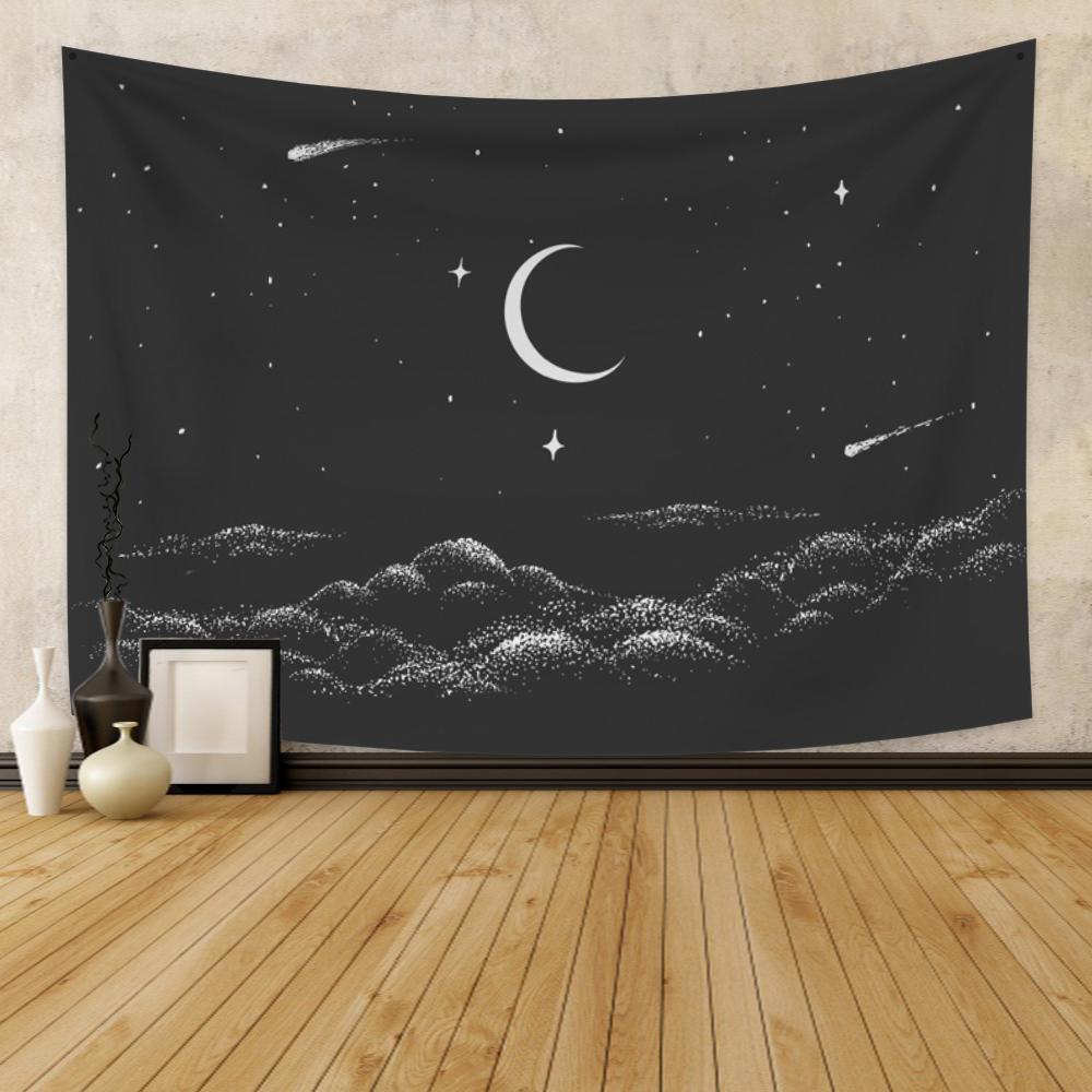 Яркий настенный гобелен с полной луной и звездами, мечтательный ночной вид, гобелен, абстрактный домашний декор, гобелен для спальни, гостиной, общежития