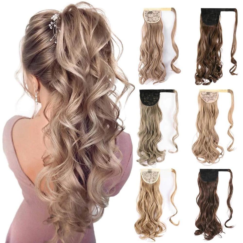 XINRAN Длинные вьющиеся заколки в хвосте Шиньон Синтетические накладные волосы Жаростойкий конский хвост