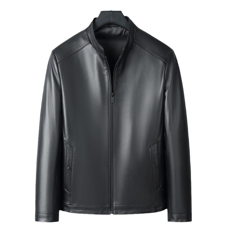 Кожаная куртка из овчины, тонкая кожаная куртка, средняя, деловая, повседневная, воротник-стойка, кожаная куртка, заводская, мужская, кожаная