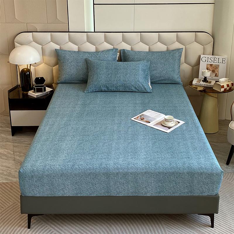 Комплект постельного белья из 3 предметов, простой, синий, в полоску, мягкий, приятный для кожи, утолщенный, 100% хлопок, эластичный, размер Queen Size