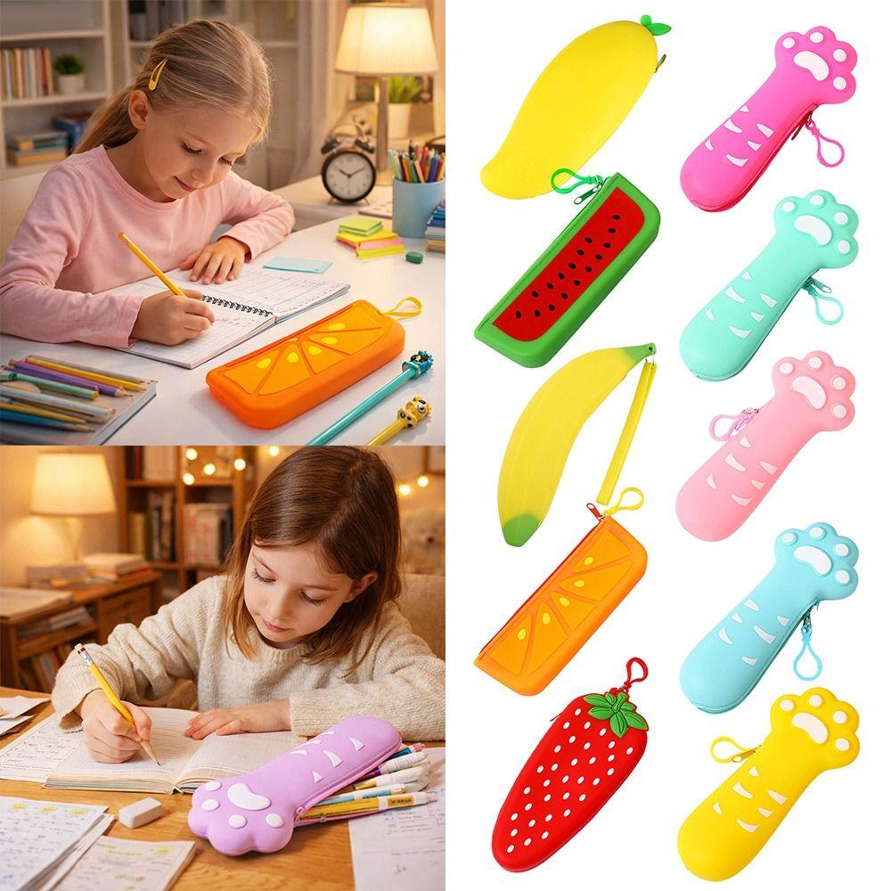 Cat Paw Design Pencil Case Silicone Stationery Pouch Stationery Organizer  Students