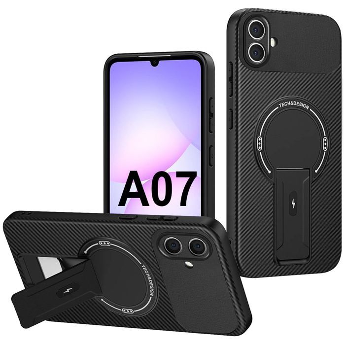 Coque pour Samsung Galaxy A07, Silicone Souple avec Cercle Magnétique et Support - Noir
