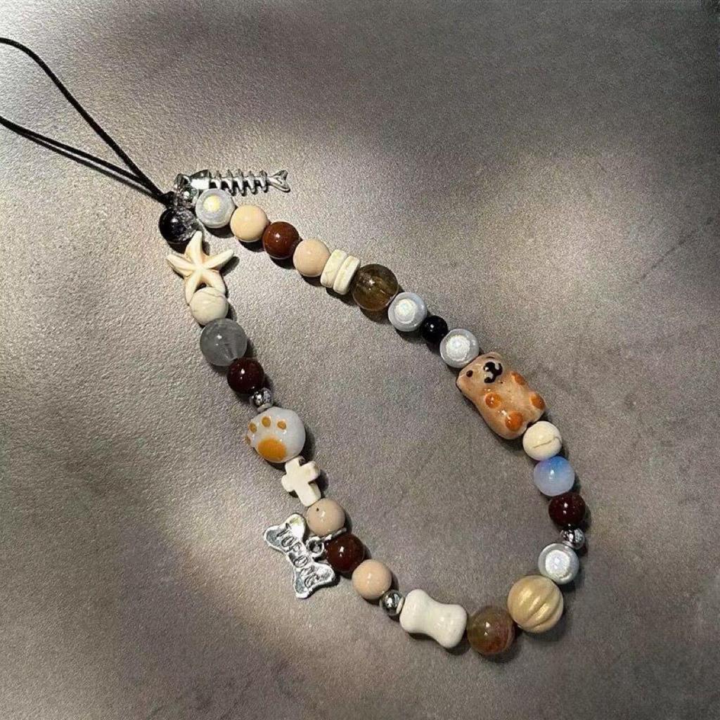 Крутой стиль кость собака бусина кулон цепочка для телефона шнурок