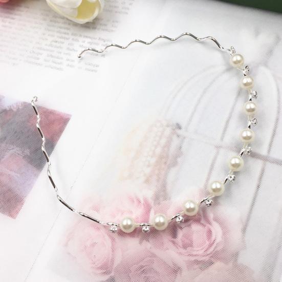 Lady Wavy Headband Non-slip Shiny Rhinestone Faux Pearl Narrow Band Anti-rust Hair Decoration Elastic Party Prom Lady Hair Hoop Hair Accessories