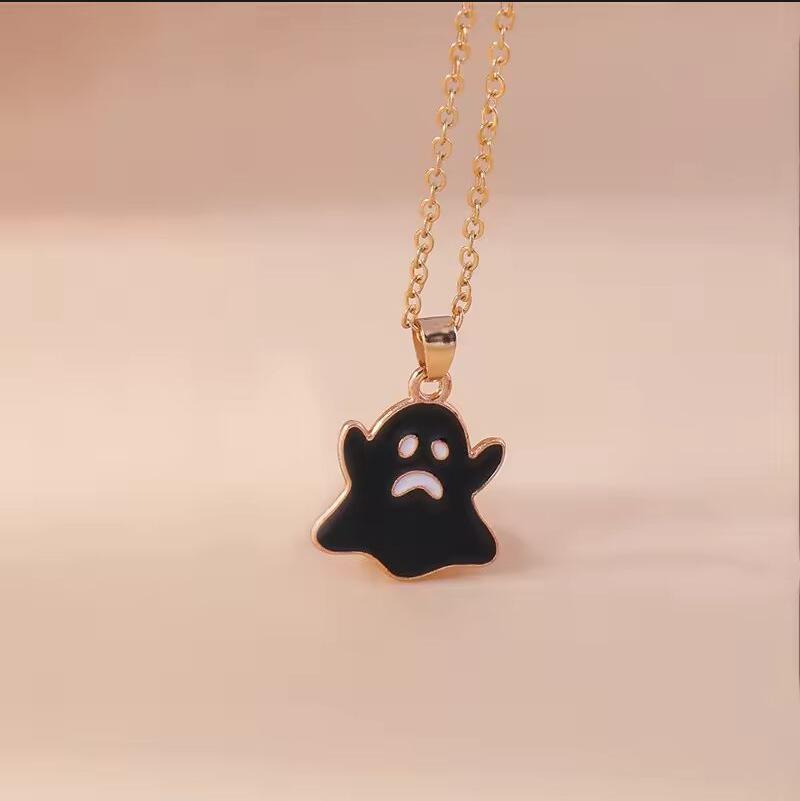 Cute Enamel Halloween Ghost Pendant Necklace for Women Girl Chain Necklaces Holiday Jewelry Gift