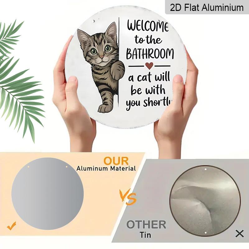 2D Flat Aluminum Retro Cat Welcome Sign for The Bathroom, Measuring 7.87 X 7.87 Inches. Perfect for Home Decor, Bedroom Decor, Gyms, Bars, and Other
