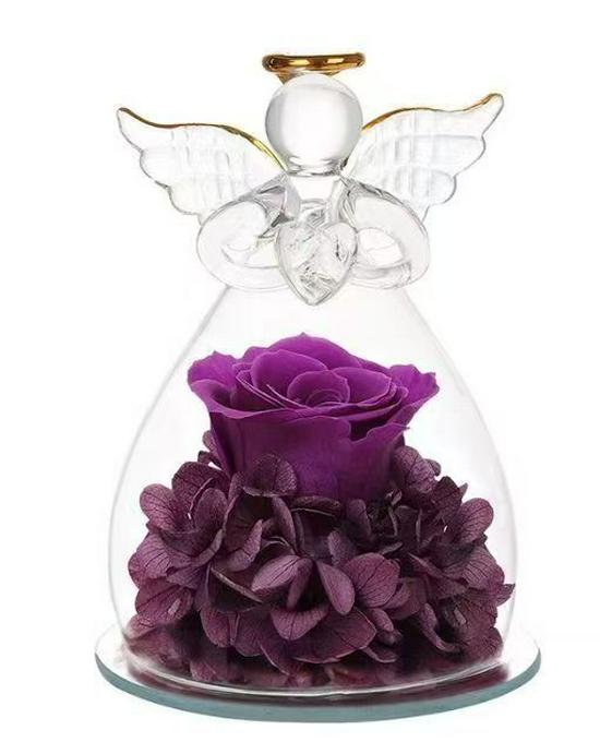 Little Angel Eternal Rose Glass Dome Ornament - Preserved Flower Gift for Christmas & Valentine's Day