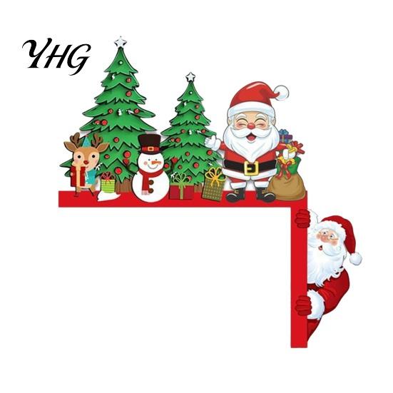Winter Home Ornament Christmas Door Topper, Wooden Corner Sign, Santa Snowman Gingerbread Tree Sign Man Frame Decor for Holiday Party Decoration