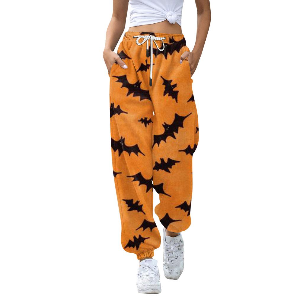Women's Casual Fashion Halloween Printed Leisure Pants Sweatpants Trousers Drawstring Elastic Waist Drawstring Drawstring Pants