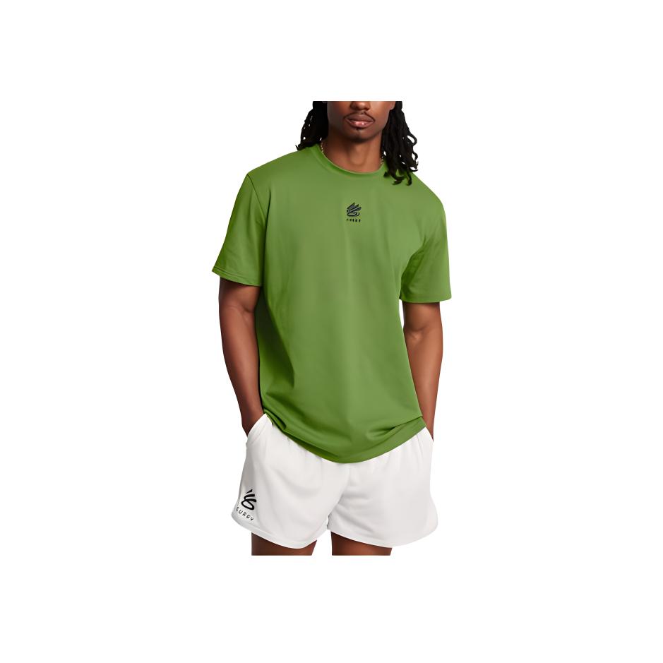 Under Armour Футболка Curry Series Logo Solid Color с круглым вырезом и коротким рукавом для мужчин, цвет оливково-зеленый 1387107-306