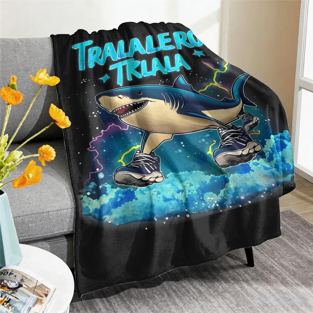 Italian Brain Rot Meme Tralalero Tralala Throw Blanket Soft Flannel Throw Lightweight Summer Home Nap for Office Travel Sofa Bed