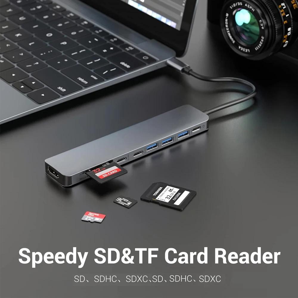 KEBIDU 9-портовый USB C хаб-док-станция 4K HDMI 100 Вт PD зарядное устройство USB3.0 USB2.0, порт Type-C кардридер SD TF для ноутбука MacBook Windows