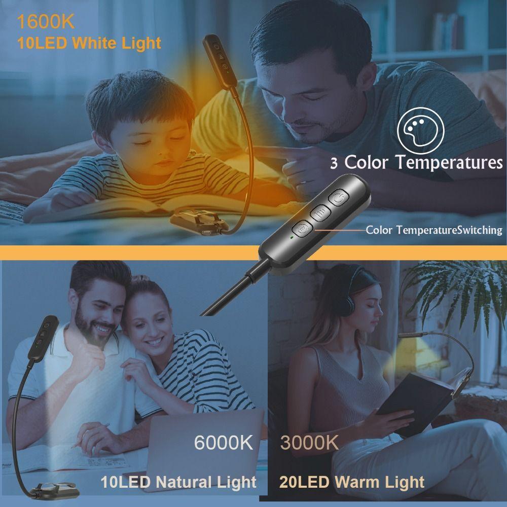 Rechargeable Clip-On Book Light 3 Colors Mini Book Light New Bookmark Lamp Travel