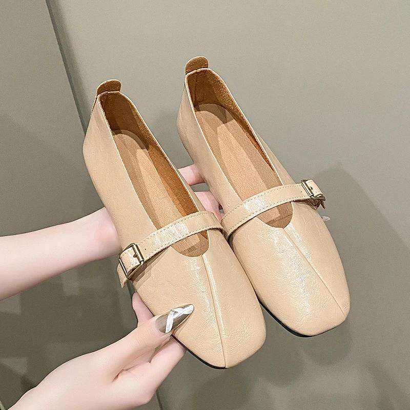 Женская обувь большого размера, весенняя, новая, квадратная, с неглубоким носком, с одинарной подошвой, мягкая, низкая, нескользящая, на плоской подошве