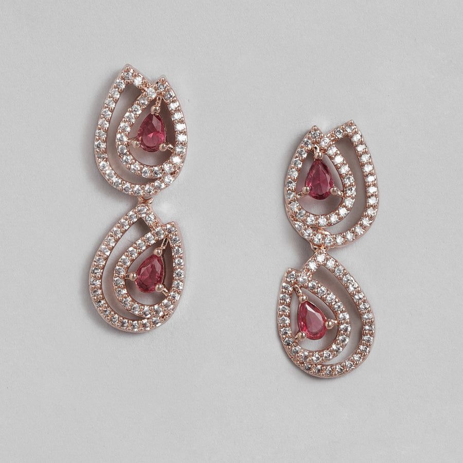 Привлекательный комплект ожерелья Estele с покрытием из розового золота и цирконами и розовым турмалином для женщин