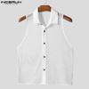 INCERUN Summer Men Lapel Sleeveless Mesh See Through Party Cropped Tank Tops