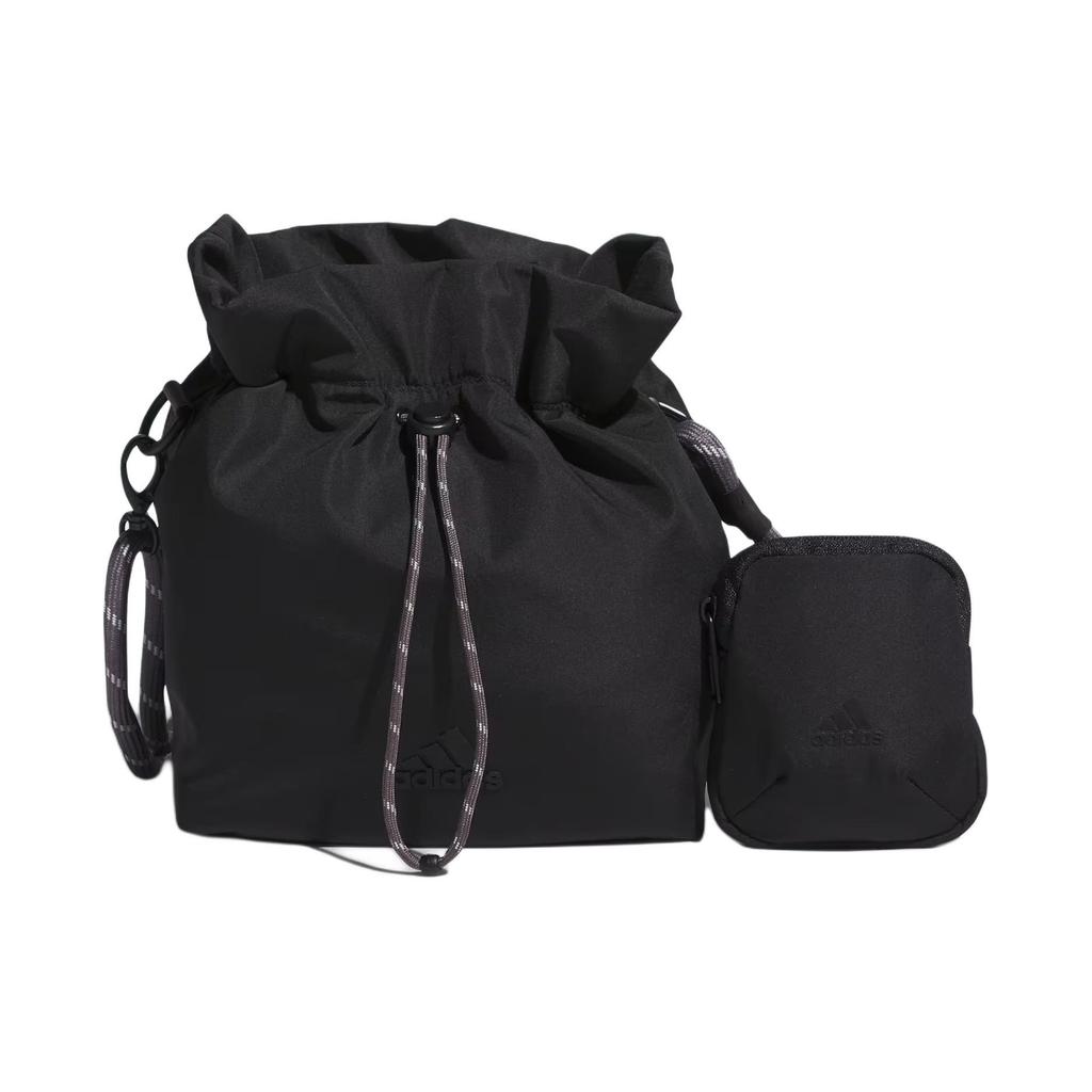 Adidas Logo Drawstring Closure Polyester Fabric Tote Shoulder Bag Women bags Black IK4776
