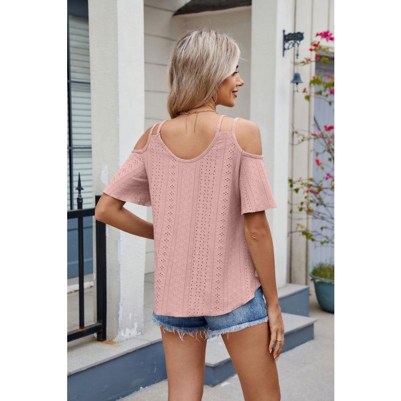 YYFS Women's Fashion Casual Summer Spring Solid Color Print Short Sleeve U-Neck Blouses & Shirts