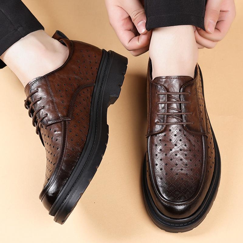 Men's shoes 2025 new dress hollow leather shoes men's summer breathable British style casual shoes trend
