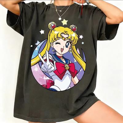 Sailor Moon Ретро 90-х Аниме Графическая Футболка Летняя Хлопковая Унисекс Женская Футболка Уличная Одежда Повседневный Тренд Короткий Рукав Пара Хип-Хоп Топ