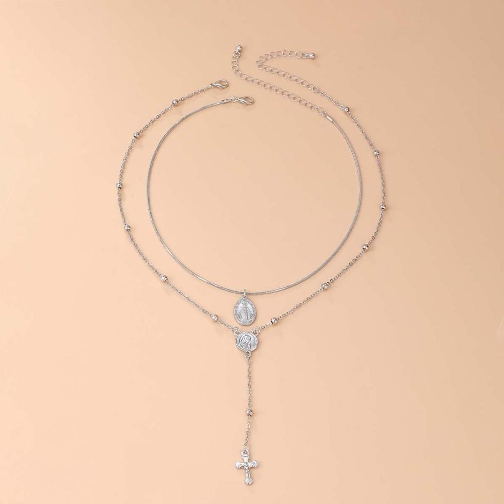 Rhinestone Metal Stacked Necklace Y2K Zinc Zinc Alloy Neck Pendant Beads Stacked Collarbone Chain Women