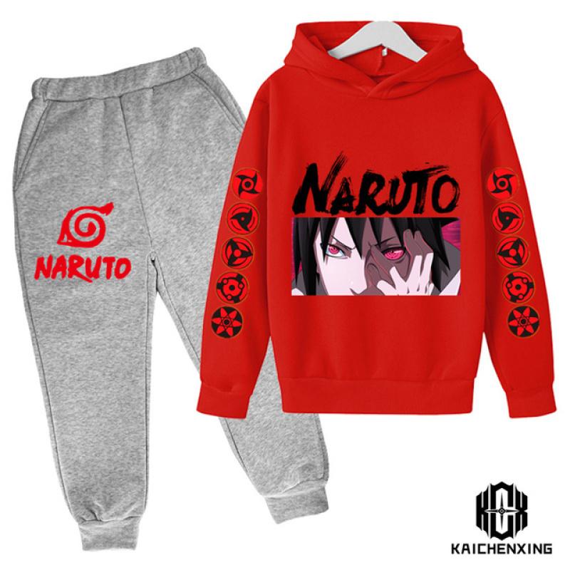 Спортивный костюм «Наруто» в стиле аниме, детские толстовки с капюшоном, комплект одежды для мальчиков, одежда для маленьких девочек, повседневные свитера с капюшоном «Какаши» + брюки, 2 шт.