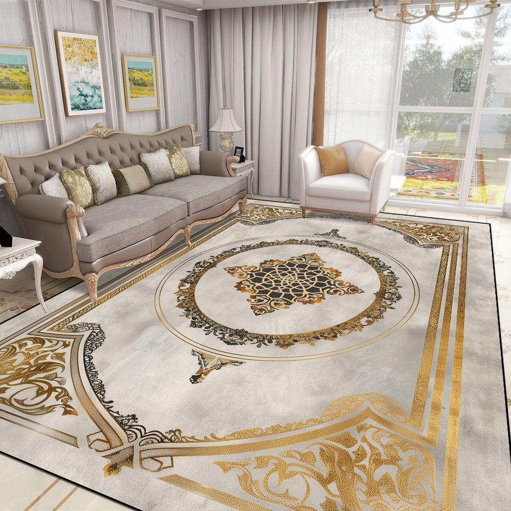 Роскошный Большой Ковер для Гостиной Европейский Стиль Домашнее Украшение Комнаты Золотой Кофейный Столик Коврик Мягкий Моющийся Ковер для Спальни Alfombra