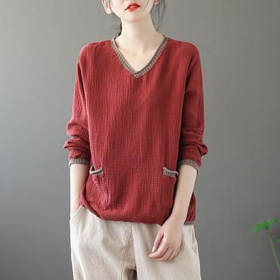 Женская хлопковая футболка с длинными рукавами и цветочным узором на весну и осень, женская свободная кофта большого размера Topirt