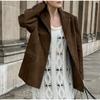 Vintage Suede Jackets Female Casual Loose V Neck Single Breasted Coats Female 2024 Autumn Winter Fashion Solid Outwears Lady
