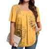Plus Size Women's Casual Round Neck Pleated Short Sleeve Solid Color Top