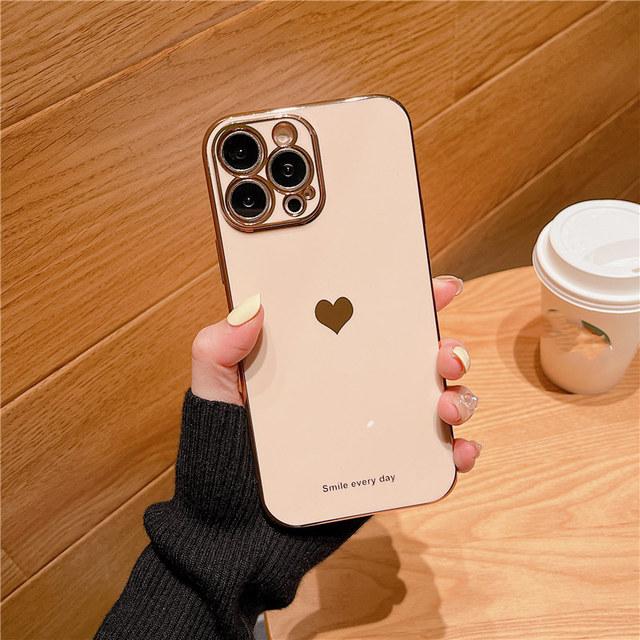 Мягкий чехол с гальваническим покрытием Love Heart для Iphone 1411 12 13 Pro Max Xs Max X Xr 13pro Max 11, противоударный силиконовый чехол Funda Capa