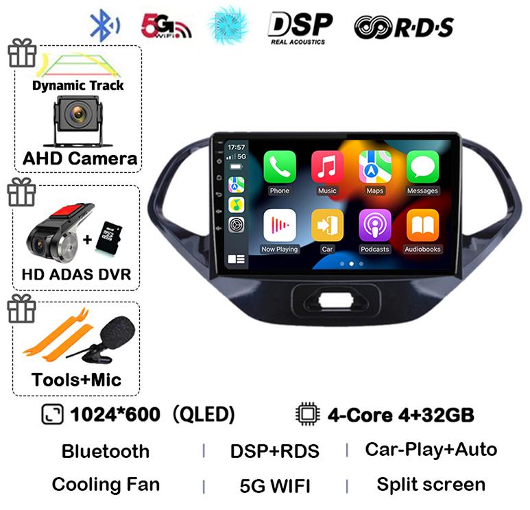 Android 14 Carplay Auto WIFI+4G Автомагнитола для Ford Figo 2015 2016 2017 2018 Мультимедийный стерео видеоплеер GPS 360 камера Аудио