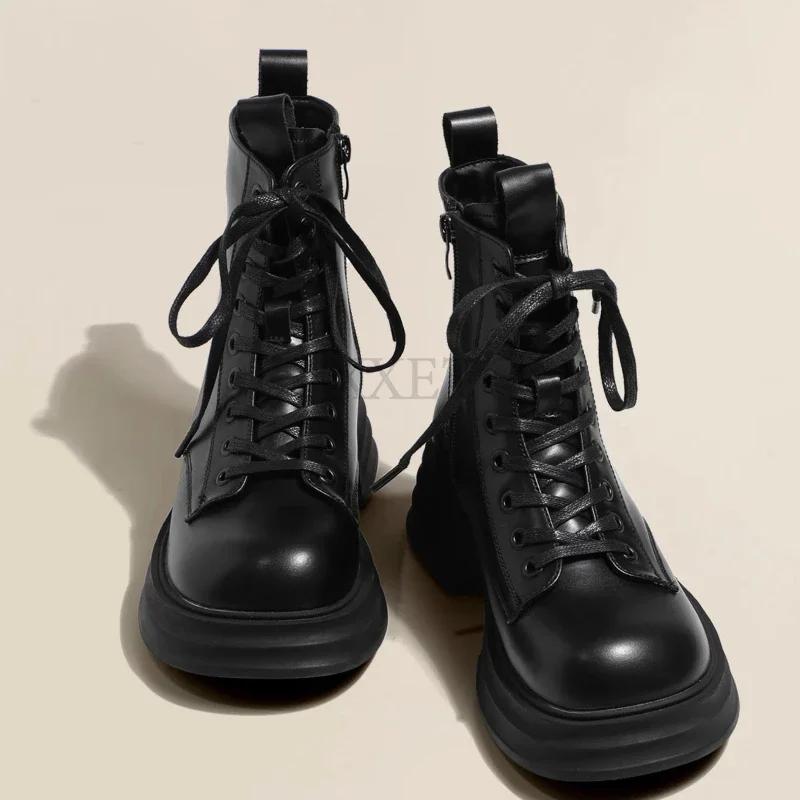 Женские короткие ботинки в стиле ретро, осенние, британские, уличные, на молнии, ботильоны на шнуровке, толстая подошва, Zapatillas Plataforma Mujer