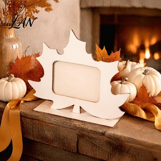 Unfinished Wood Photo Holder Wooden Pumpkin Frame, Halloween Thanksgiving DIY Paintable Craft for Kids, Blank Kids Picture Holder, Fall Harvest