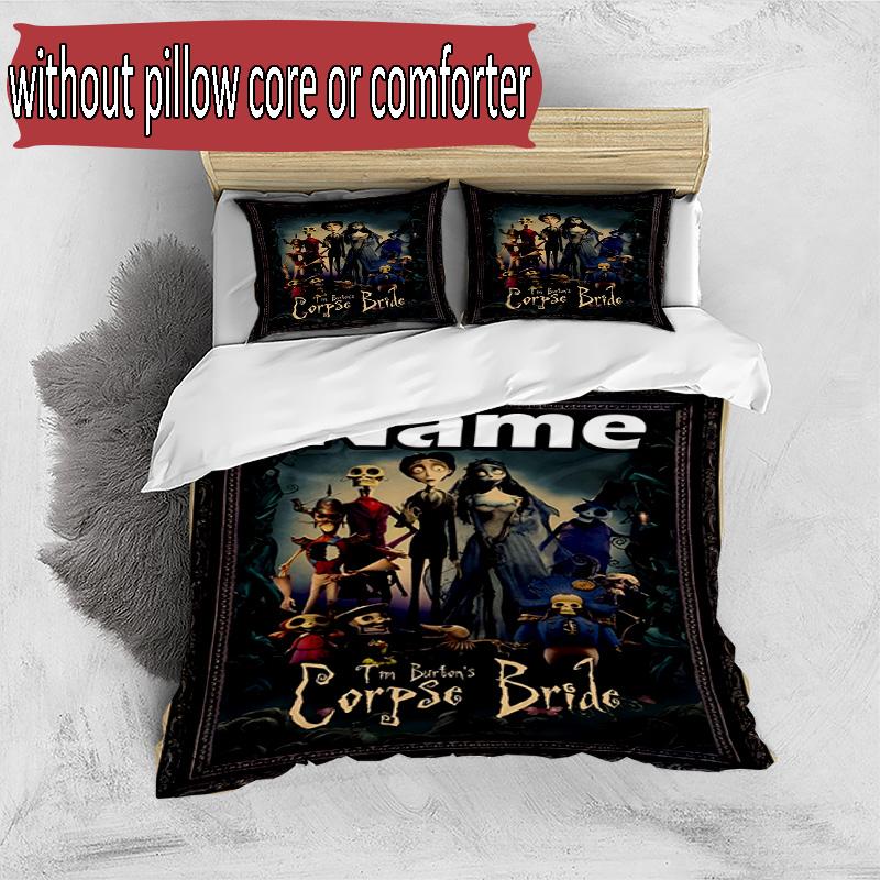 3pcs Duvet Cover Set (1*Duvet Cover + 2*Pillowcase, Without Core), Custom Name Corpse Bride Pattern Bedding Set, Home Bedroom Decor Gift