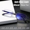 Bifocal Presbyopia Reading Glasses Women Men Blue Light Blocking Multifocal Eyewear Ultralight Rimless Diopter Eyeglasses