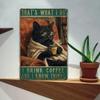 Ретро Черный Кот Металлическая Настенная Картина 8x12 Дюймов Жестяная Вывеска Винтажный Декор Кафе Бар Кухня Подарок Сельский Жестяной Постер