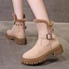 Женские меховые замшевые зимние сапоги на платформе, плюшевые теплые туфли на высоком каблуке, зимняя мода 2025 года, нескользящие, массивные туфли для ходьбы, модные ботинки Mujer