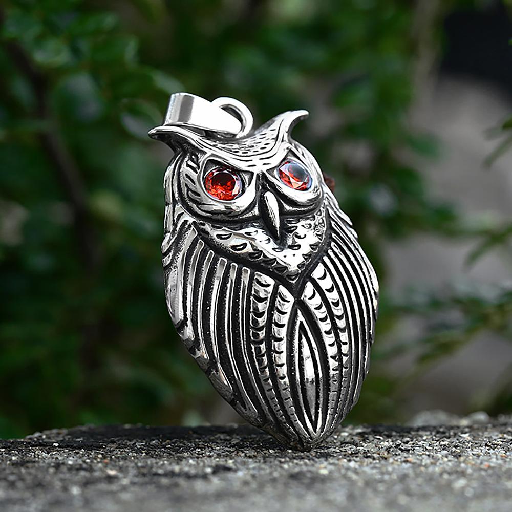 New Fashion Viking Owl Pendant Necklace For Men Women Stainless Steel Green/Red Color Eyes Animal Necklaces Vintage Jewelry Gift 5