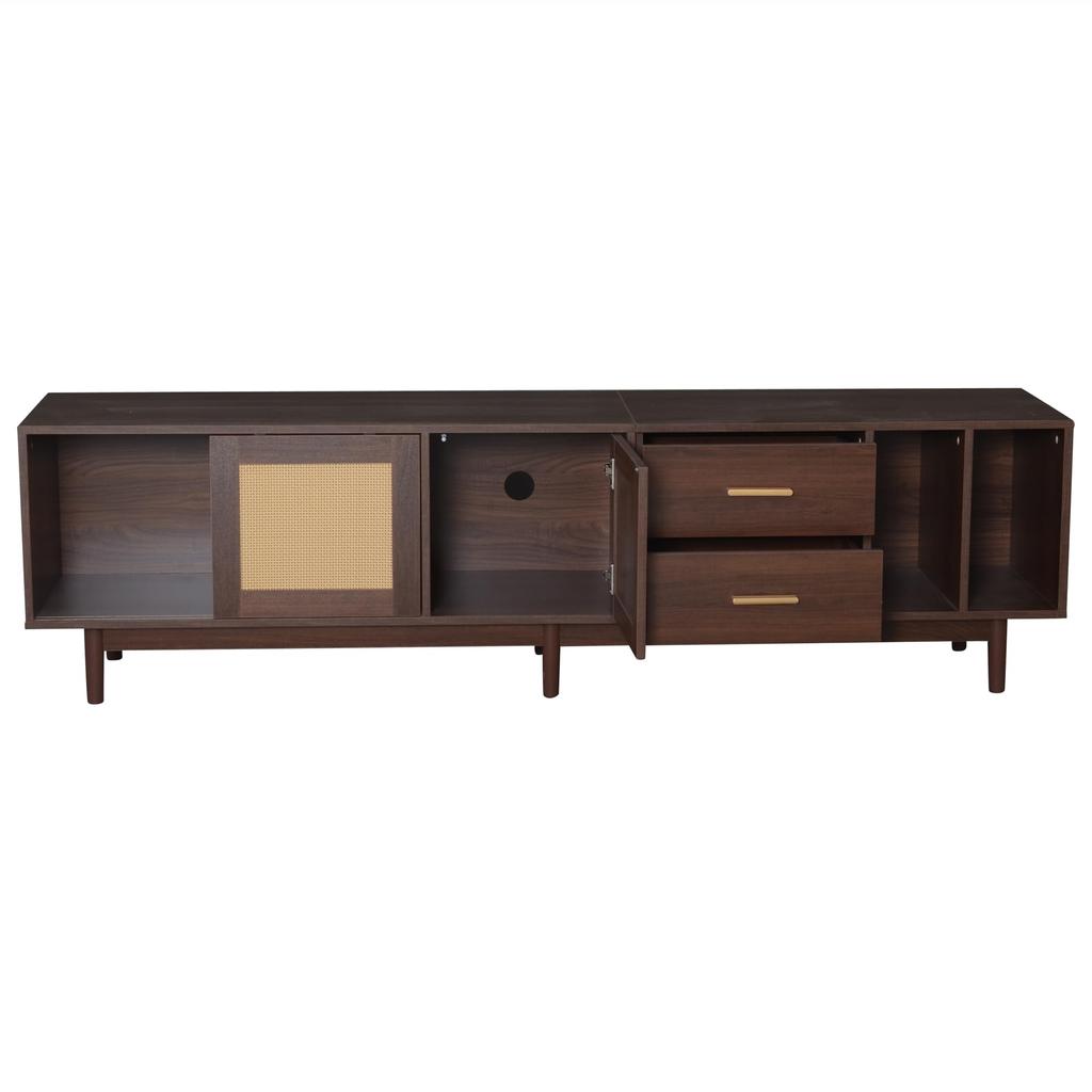 TV Ständer, Lowboard TV Board Schublade, Offene Staufächer, TV-Schrank Landhausstil Sideboard, Fernsehschrank Wohnzimmer Esszimmer, 190cm, Braun