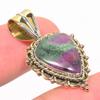 Ruby In Zoisite Lab-Created 925 Sterling Silver Gift Two Tone Pendant 1.25" Z7t59