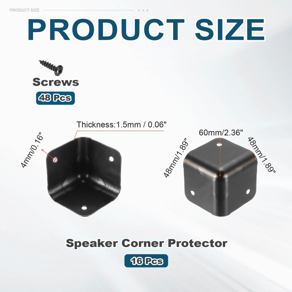 Uxcell 16 шт. Угол для акустического кабинета, металлический, штабелируемый, защитный, угловой чехол для края коробки, защита, с 48 монтажными винтами для сцены, диджея, аудио, звука