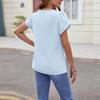 Women's Loose Casual Solid Color V-Neck Short Sleeved Loose Chiffon Shirt Pearl Top