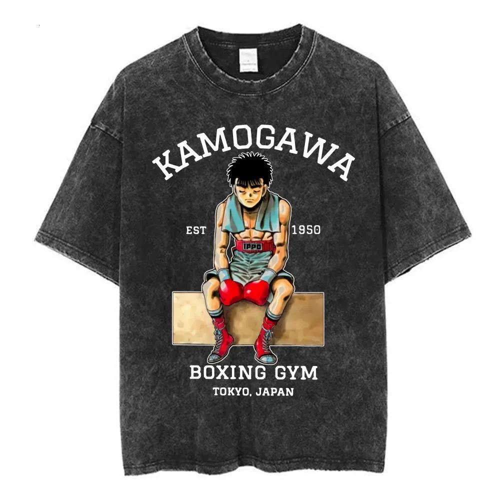Anime Hajime No Ippo Washed Vintage T-Shirt Kamogawa Boxing Gym Harajuku T-Shirt Makunouchi designer clothing designer clothing men mens clothing28