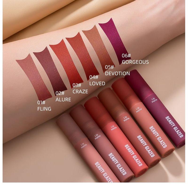 BEAUTY GLAZED - Набор из 8 штук: Матовая жидкая помада + Масло для губ + Бальзам для губ