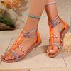 Fashion Bohemian Style Mixed Color Flat Sandals For Women 2025 Summer Pinch Narrow Band Zip Cover Heel Roman