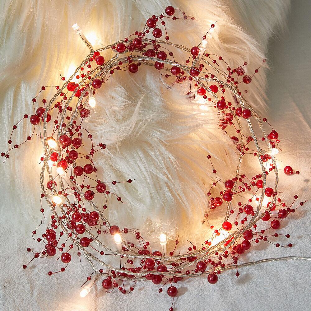 4M 40 светодиодных жемчужных гирлянд для праздничного украшения, рождественские светодиодные сказочные гирлянды, красные бусины, гирлянда, вечеринка, рождественская елка, домашний декор